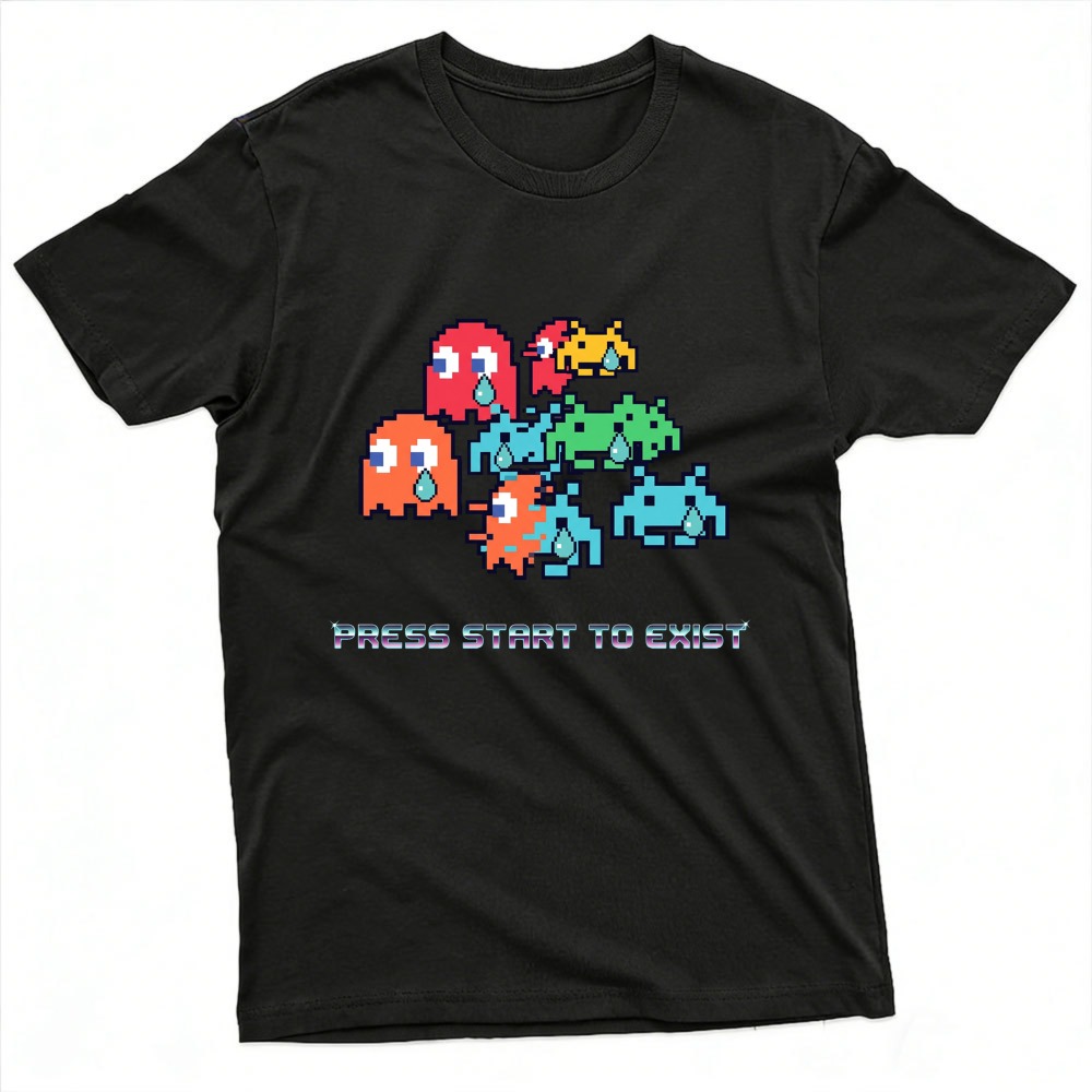 Retro Gaming Meme - Press Start To Exist Funny Retro