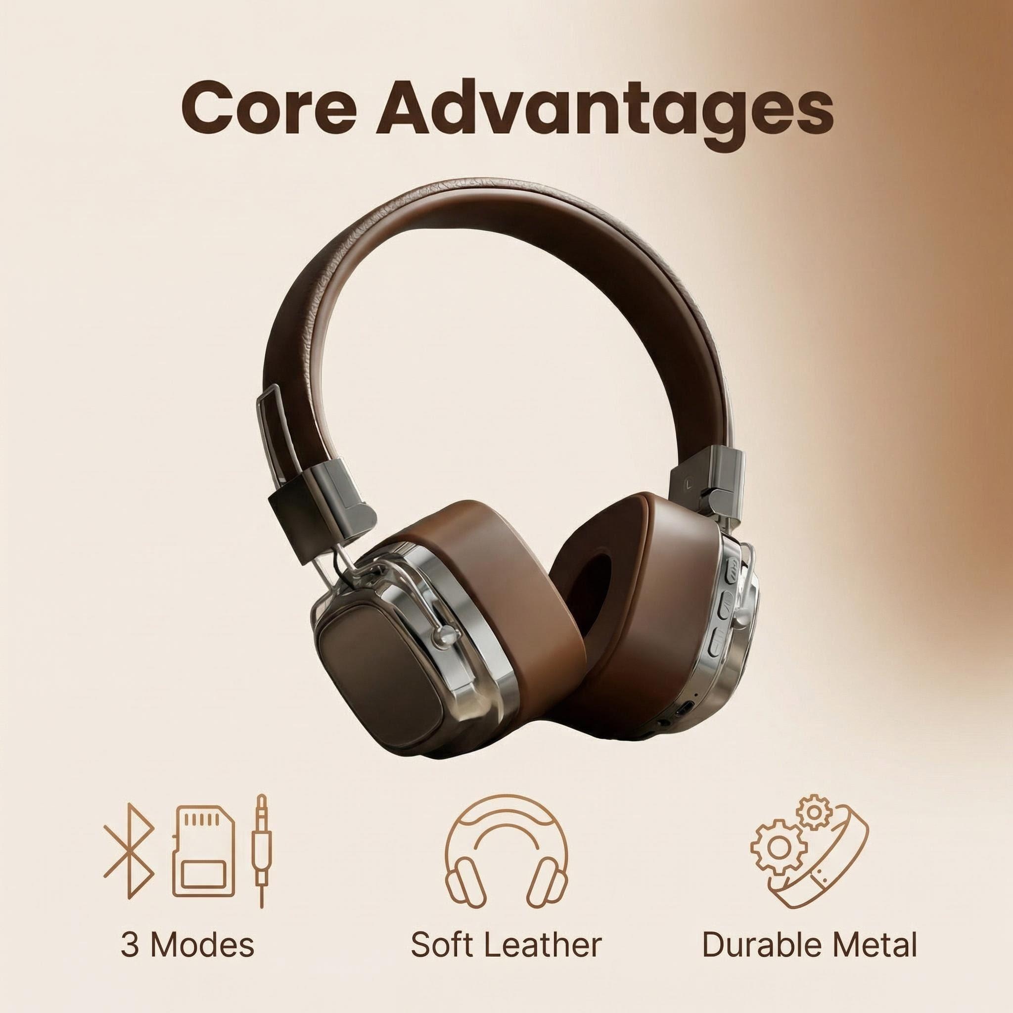Retro Gaming Cables - Retro Leather Over-ear Headphones Wireless Bluetooth