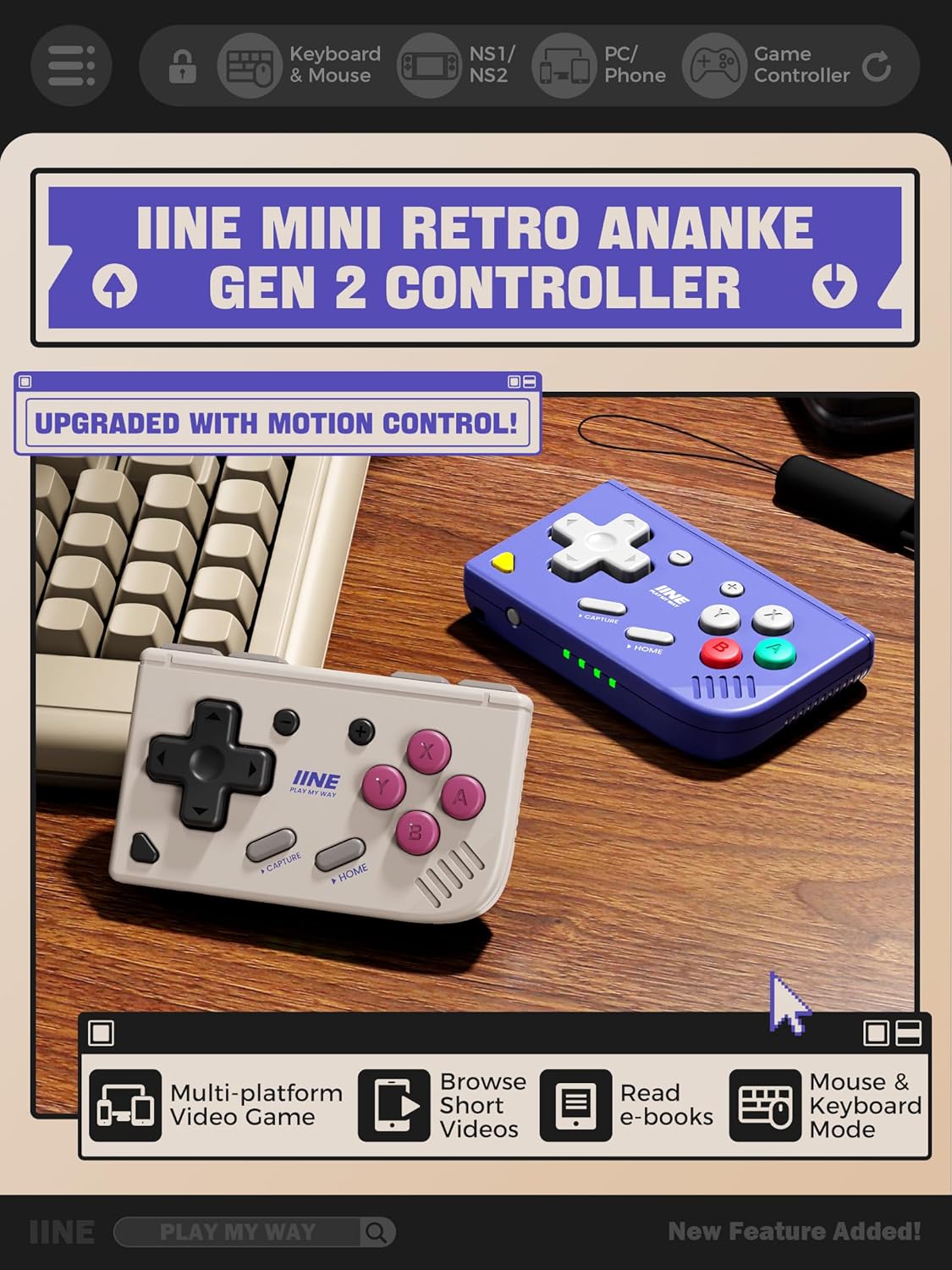 Retro Gaming Keychain - Mini Retro Game Controller,Pocket-Size Wireless Mini